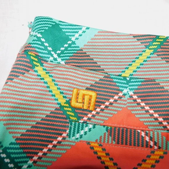 LOUDMOUTH Pebble Peach Womens 14 Green Orange Plaid Golf Skort NEW with Tag - Picture 9 of 10